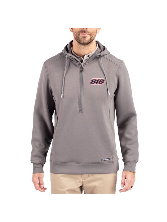 Men's-Cutter & Buck Gray UIC Flames Roam Eco Recycled Half-Zip Pullover Hoodie