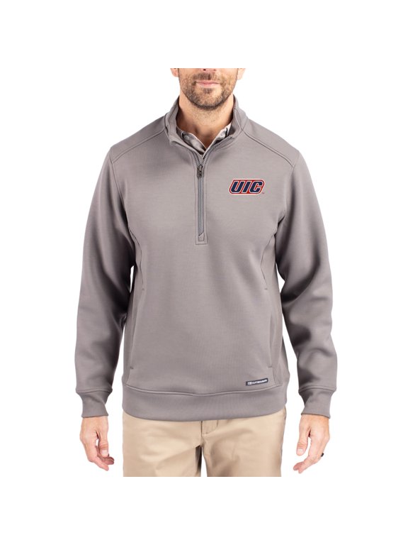 Men's-Cutter & Buck Gray UIC Flames Roam Eco Recycled Quarter-Zip Pullover