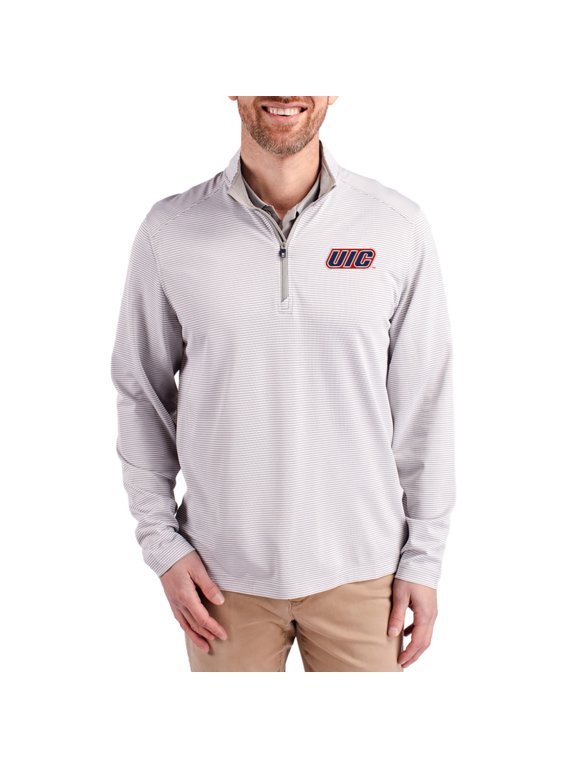 Men's-Cutter & Buck Gray UIC Flames Virtue Micro Stripe DryTec Quarter-Zip Pullover