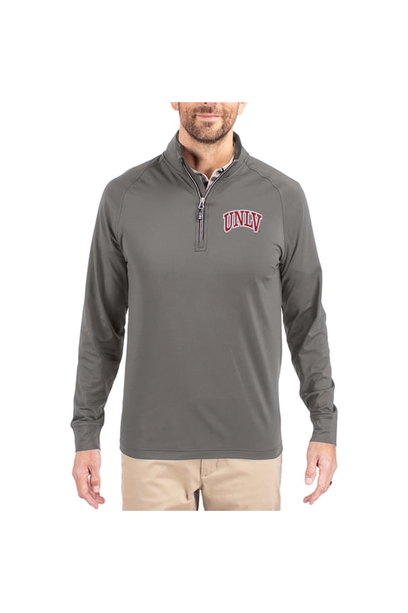 Men's Cutter & Buck Gray UNLV Rebels Primary Logo Adapt Eco Knit Stretch Raglan Quarter-Zip Pullover