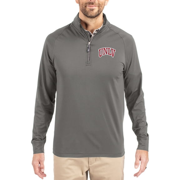 Men's Cutter & Buck Gray UNLV Rebels Primary Logo Adapt Eco Knit Stretch Raglan Quarter-Zip Pullover