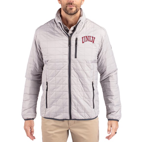 Men's-Cutter & Buck  Gray UNLV Rebels Rainier Eco Insulated PrimaLoft Full-Zip Puffer Jacket