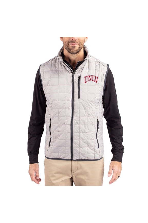 Men's-Cutter & Buck Gray UNLV Rebels Rainier Eco Insulated PrimaLoft Full-Zip Puffer Vest