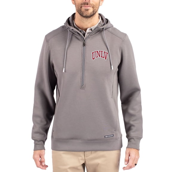 Men's-Cutter & Buck Gray UNLV Rebels Roam Eco Recycled Half-Zip Pullover Hoodie