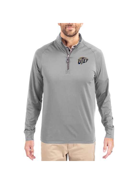 Men's Cutter & Buck Gray UTEP Miners Adapt Eco Knit Stretch Recycled Quarter-Zip Pullover