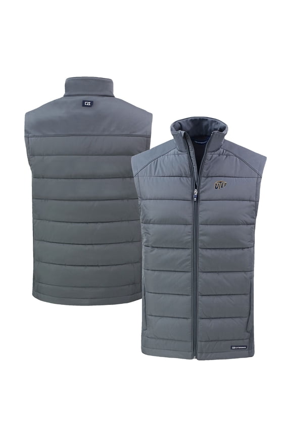 Men's Cutter & Buck Gray UTEP Miners Evoke Hybrid Eco Softshell Recycled Full-Zip Vest