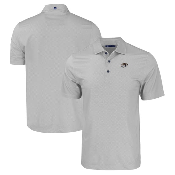 Men's Cutter & Buck Gray UTEP Miners Pike Eco Tonal Geo Print Stretch Recycled Polo