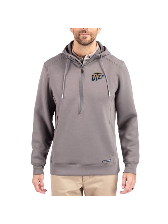 Men's-Cutter & Buck Gray UTEP Miners Roam Eco Recycled Half-Zip Pullover Hoodie