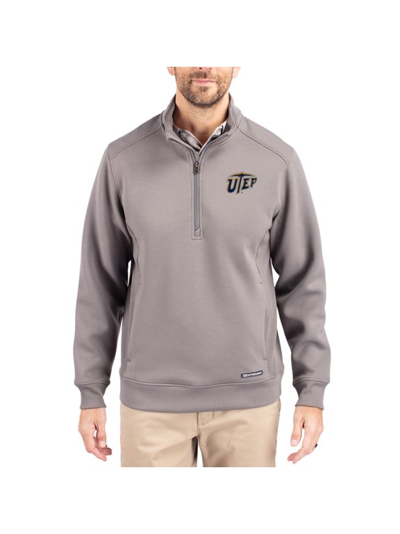 Men's-Cutter & Buck Gray UTEP Miners Roam Eco Recycled Quarter-Zip Pullover