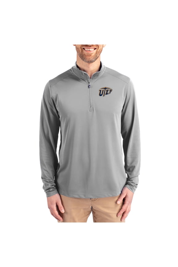 Men's-Cutter & Buck  Gray UTEP Miners Virtue DryTec Quarter-Zip Pullover