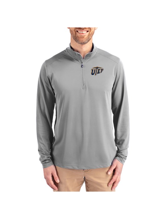 Men's-Cutter & Buck Gray UTEP Miners Virtue DryTec Quarter-Zip Pullover