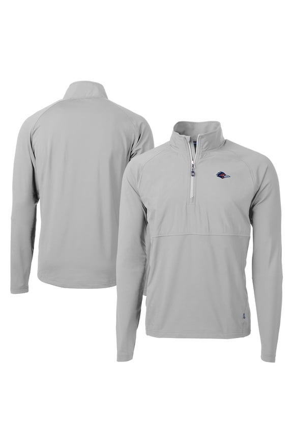 Men's Cutter & Buck Gray UTSA Roadrunners Adapt Eco Knit Hybrid Recycled Quarter-Zip Pullover Top