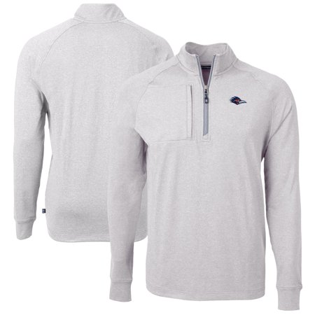 Men's Cutter & Buck Gray UTSA Roadrunners Adapt Eco Knit Hybrid Recycled Quarter-Zip Raglan Top