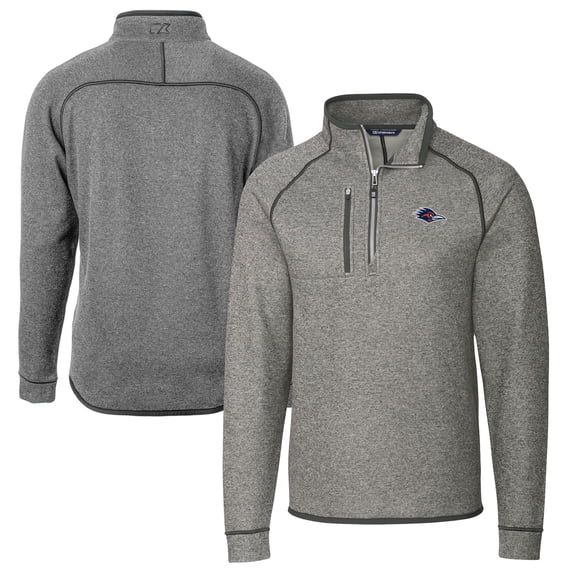 Men's Cutter & Buck Gray UTSA Roadrunners Mainsail Sweater-Knit Half-Zip Pullover Jacket