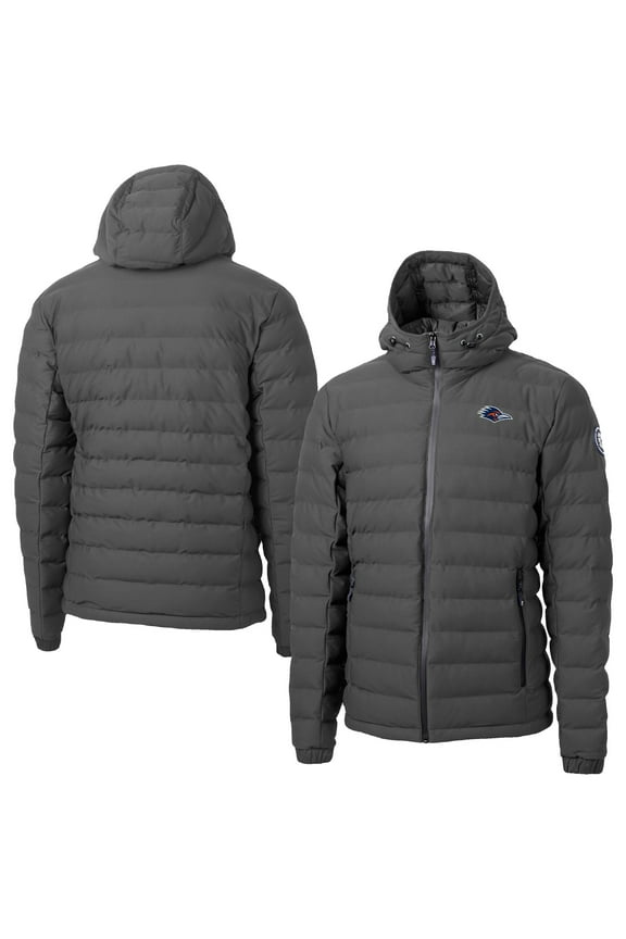 Men's-Cutter & Buck Gray UTSA Roadrunners Mission Ridge Eco Insulated Repreve Hooded Full-Zip Puffer Jacket
