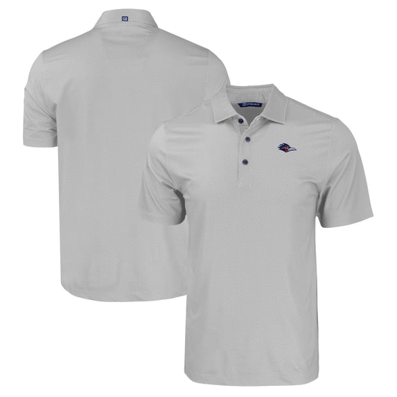Men's Cutter & Buck Gray UTSA Roadrunners Pike Eco Tonal Geo Print Stretch Recycled Polo