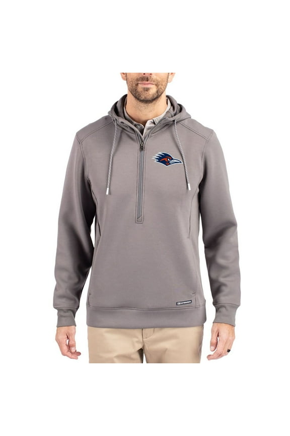 Men's-Cutter & Buck Gray UTSA Roadrunners Roam Eco Recycled Half-Zip Pullover Hoodie