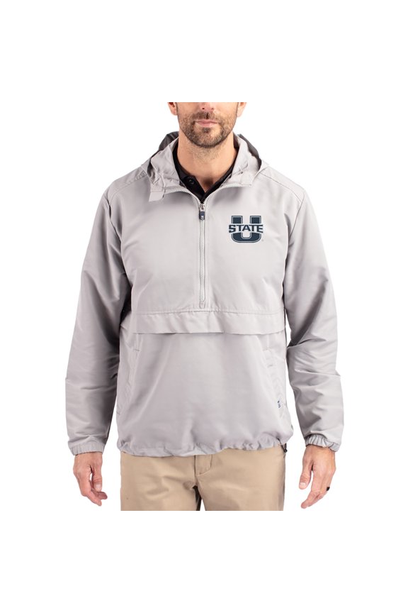 Men's Cutter & Buck Gray Utah State Aggies Charter Eco Recycled Half-Zip Anorak Jacket