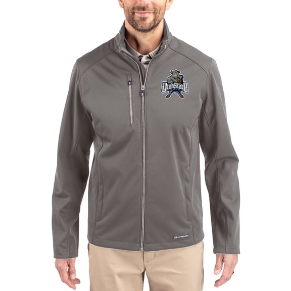 Men's Cutter & Buck Gray Utah State Aggies Evoke Eco Softshell Recycled Full-Zip Jacket