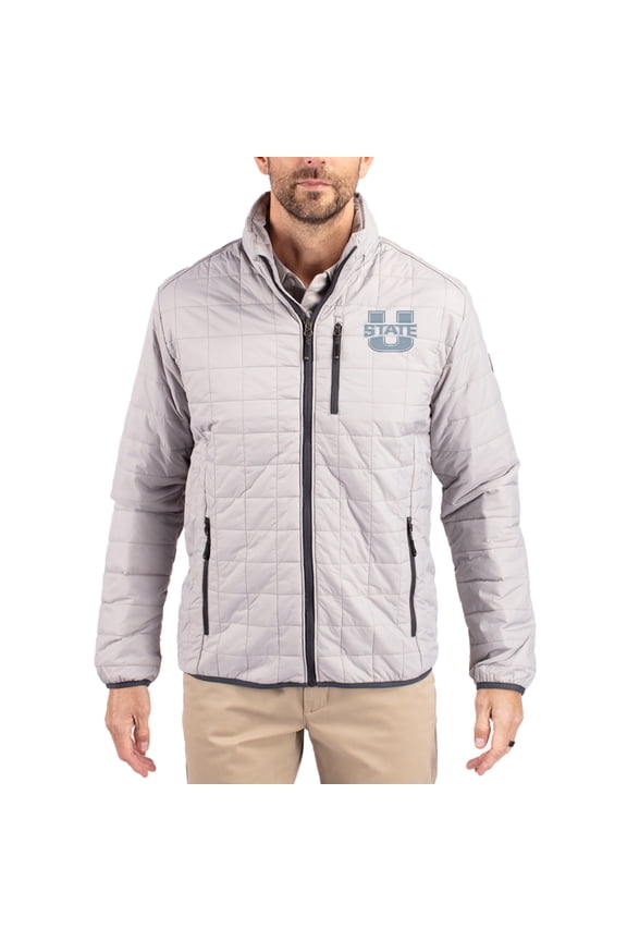 Men's-Cutter & Buck  Gray Utah State Aggies Rainier Eco Insulated PrimaLoft Full-Zip Puffer Jacket