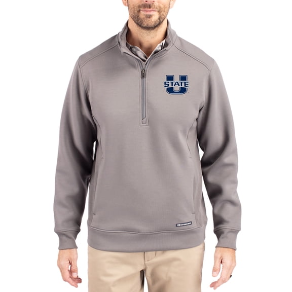 Men's-Cutter & Buck Gray Utah State Aggies Roam Eco Recycled Quarter-Zip Pullover