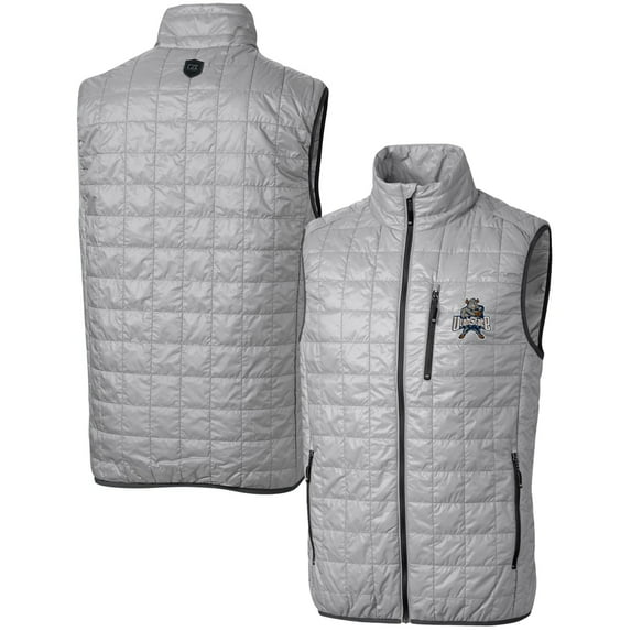 Men's Cutter & Buck Gray Utah State Aggies Team Logo Big & Tall Rainier PrimaLoft Eco Insulated Full-Zip Puffer Vest