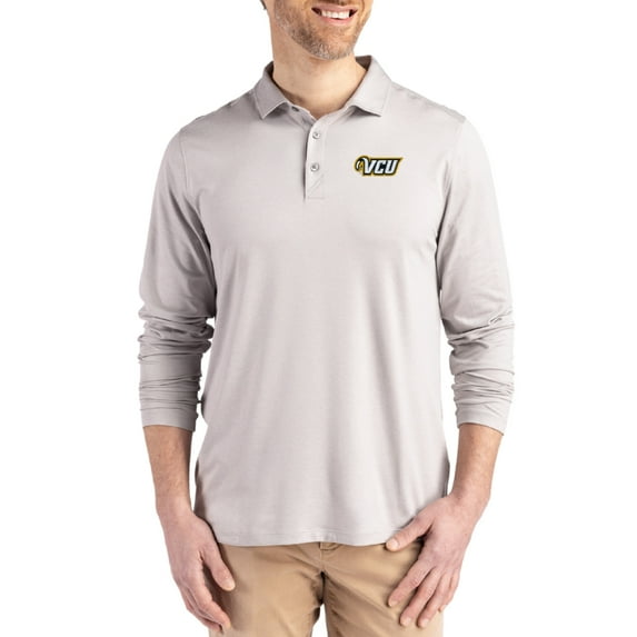 Men's Cutter & Buck Gray VCU Rams Primary Coastline Epic Comfort Long-Sleeve Polo