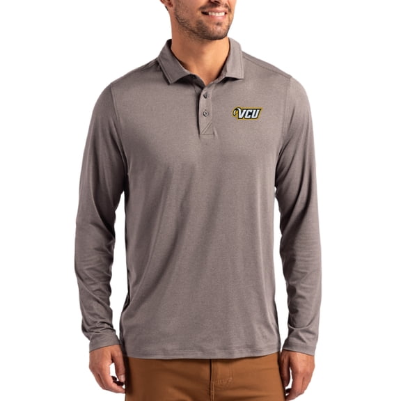 Men's Cutter & Buck Gray VCU Rams Primary Coastline Epic Comfort Long-Sleeve Polo