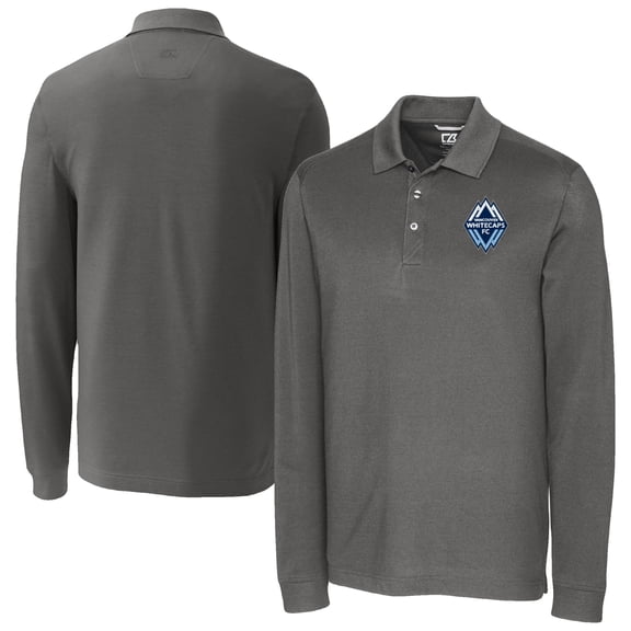 Men's-Cutter & Buck Gray Vancouver Whitecaps FC Advantage Eco Tri-Blend Pique Long Sleeve Polo
