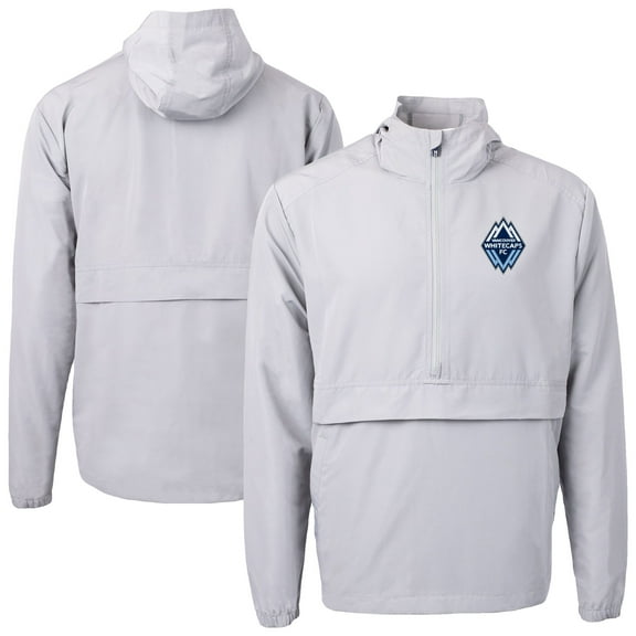 Men's-Cutter & Buck Gray Vancouver Whitecaps FC Charter Eco Recycled Anorak Hooded Half-Zip Jacket