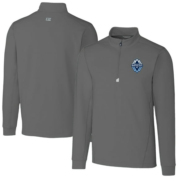 Men's-Cutter & Buck Gray Vancouver Whitecaps FC Traverse Stretch Eco Quarter-Zip Pullover Top