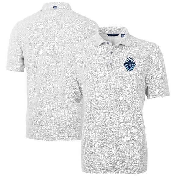 Men's-Cutter & Buck Gray Vancouver Whitecaps FC Virtue Eco Pique Botanical Print Recycled Polo