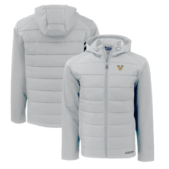 Men's Cutter & Buck Gray Vanderbilt Commodores Evoke Hybrid Eco Softshell Recycled Full-Zip Hoodie Jacket
