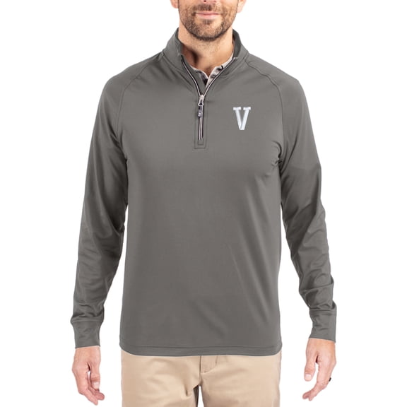 Men's Cutter & Buck Gray Villanova Wildcats Vault Logo Adapt Eco Knit Stretch Raglan Quarter-Zip Pullover