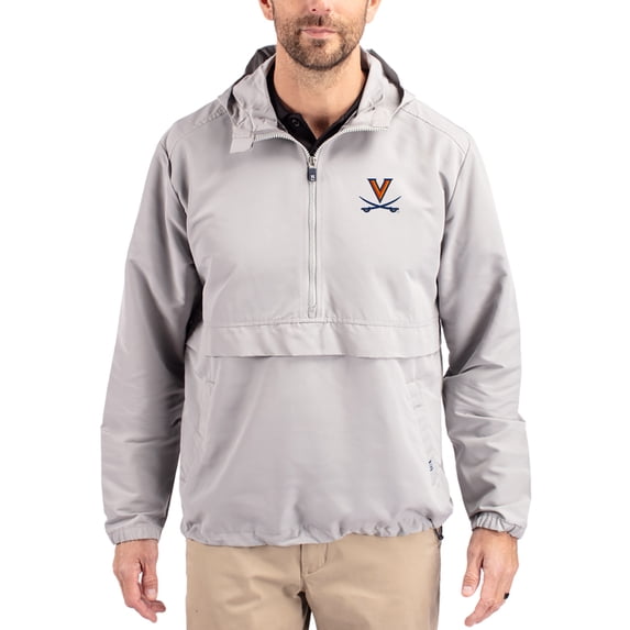 Men's Cutter & Buck Gray Virginia Cavaliers Charter Eco Recycled Half-Zip Anorak Jacket
