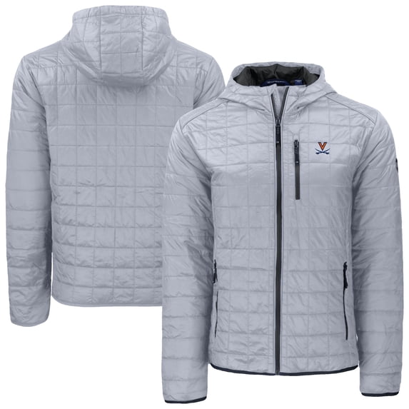 Men's-Cutter & Buck Gray Virginia Cavaliers Rainier Eco PrimaLoft Hooded Full-Zip Jacket