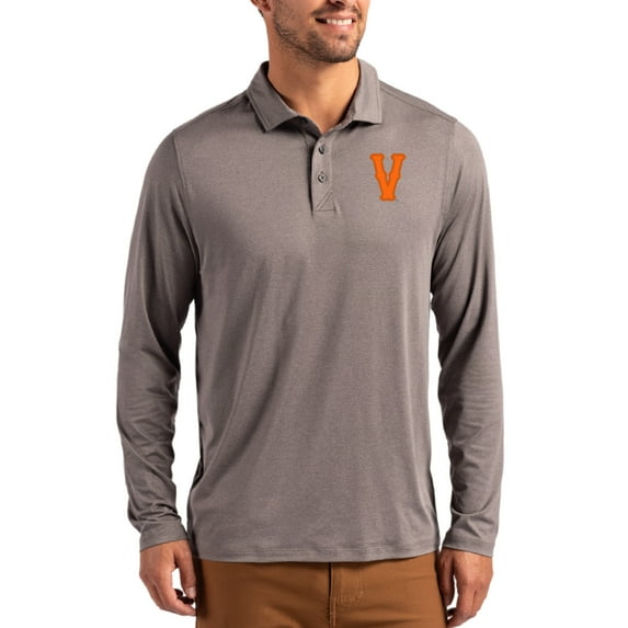 Men's Cutter & Buck Gray Virginia Cavaliers Vault Coastline Epic Comfort Long-Sleeve Polo