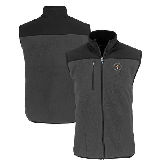 Men's Cutter & Buck Gray Virginia Military Institute Keydets Cascade Eco Sherpa Fleece Full-Zip Vest