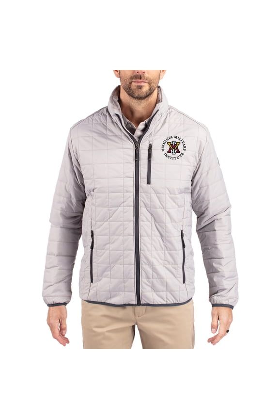 Men's-Cutter & Buck  Gray Virginia Military Institute Keydets Rainier Eco Insulated PrimaLoft Full-Zip Puffer Jacket