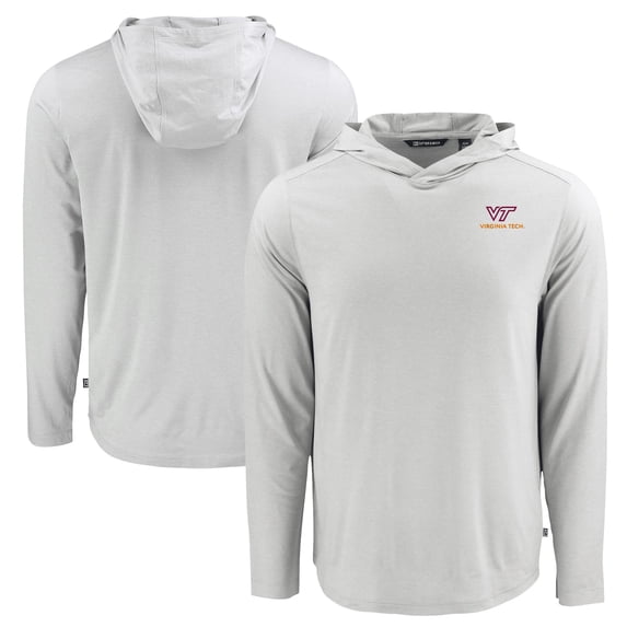 Men's Cutter & Buck Gray Virginia Tech Hokies Coastline Epic Comfort Eco Recycled Long Sleeve Hoodie T-Shirt