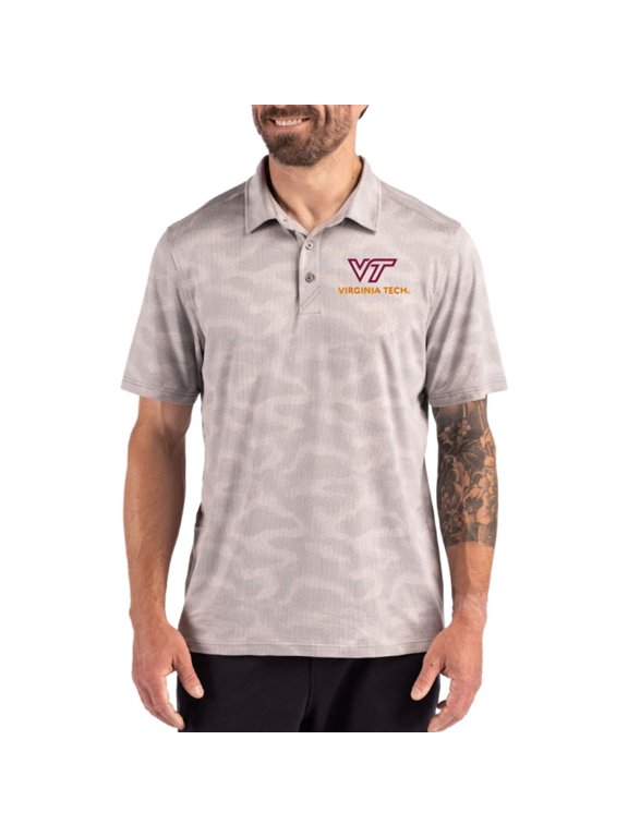 Men's Cutter & Buck Gray Virginia Tech Hokies Coastline Recycled Double-Peached Camo Polo