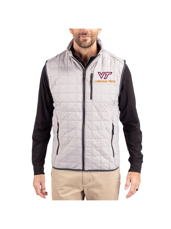Men's-Cutter & Buck Gray Virginia Tech Hokies Rainier Eco Insulated PrimaLoft Full-Zip Puffer Vest