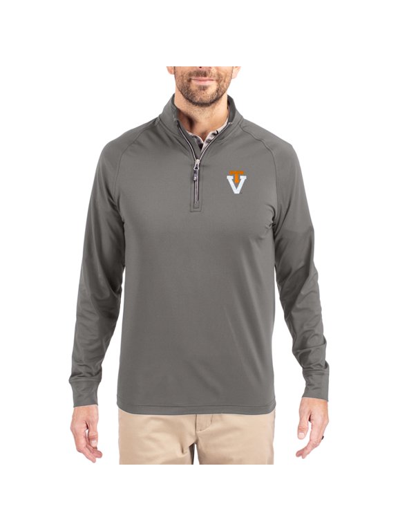 Men's Cutter & Buck Gray Virginia Tech Hokies Vault Logo Adapt Eco Knit Stretch Raglan Quarter-Zip Pullover