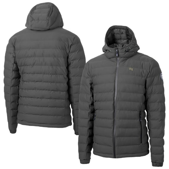 Men's-Cutter & Buck Gray Wake Forest Demon Deacons Mission Ridge Eco Insulated Repreve Hooded Full-Zip Puffer Jacket