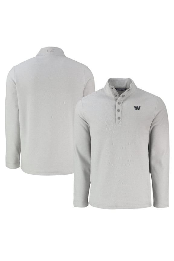 Men's Cutter & Buck Gray Washington Commanders Hunts Point Eco Textured Fleece Recycled Half-Snap Sweatshirt