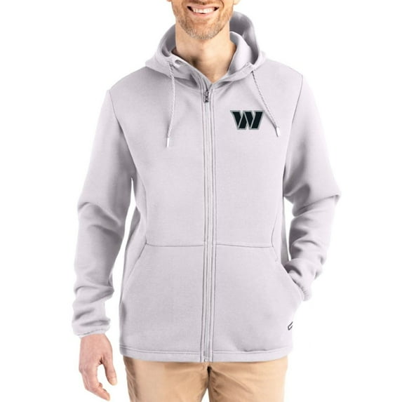 Men's Cutter & Buck Gray Washington Commanders Roam Epic Comfort Recycled Full-Zip Hoodie Jacket