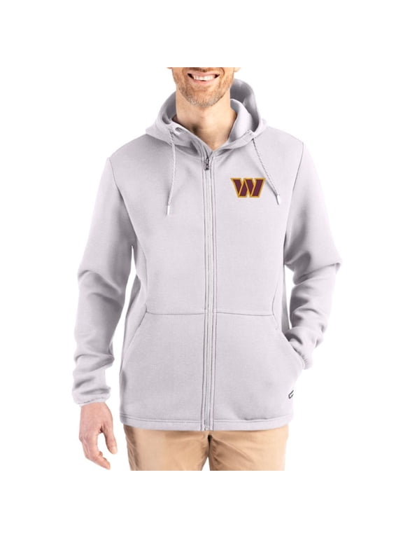 Men's Cutter & Buck Gray Washington Commanders Roam Epic Comfort Recycled Full-Zip Hoodie Jacket