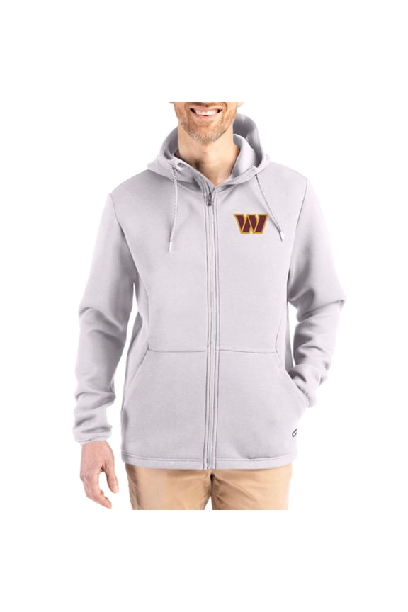 Men's Cutter & Buck Gray Washington Commanders Roam Epic Comfort Recycled Full-Zip Hoodie Jacket