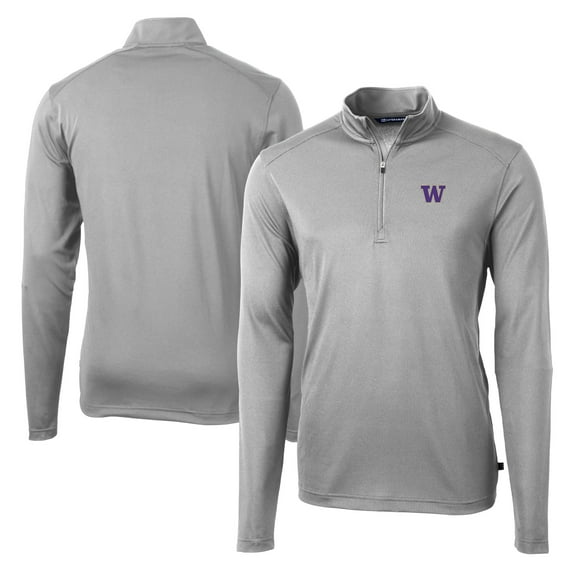 Men's Cutter & Buck Gray Washington Huskies Virtue Eco Pique Recycled Quarter-Zip Jacket