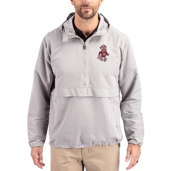 Men's Cutter & Buck Gray Washington State Cougars Charter Eco Recycled Half-Zip Anorak Jacket